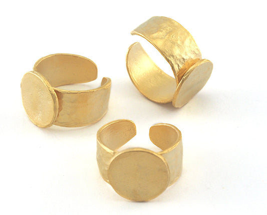 Signet Ring Hammered Adjustable Blank - Matte Gold Plated Brass (15-17.5mm 4-7US inner size - Adjustable ) 13mm Blank OZ3954