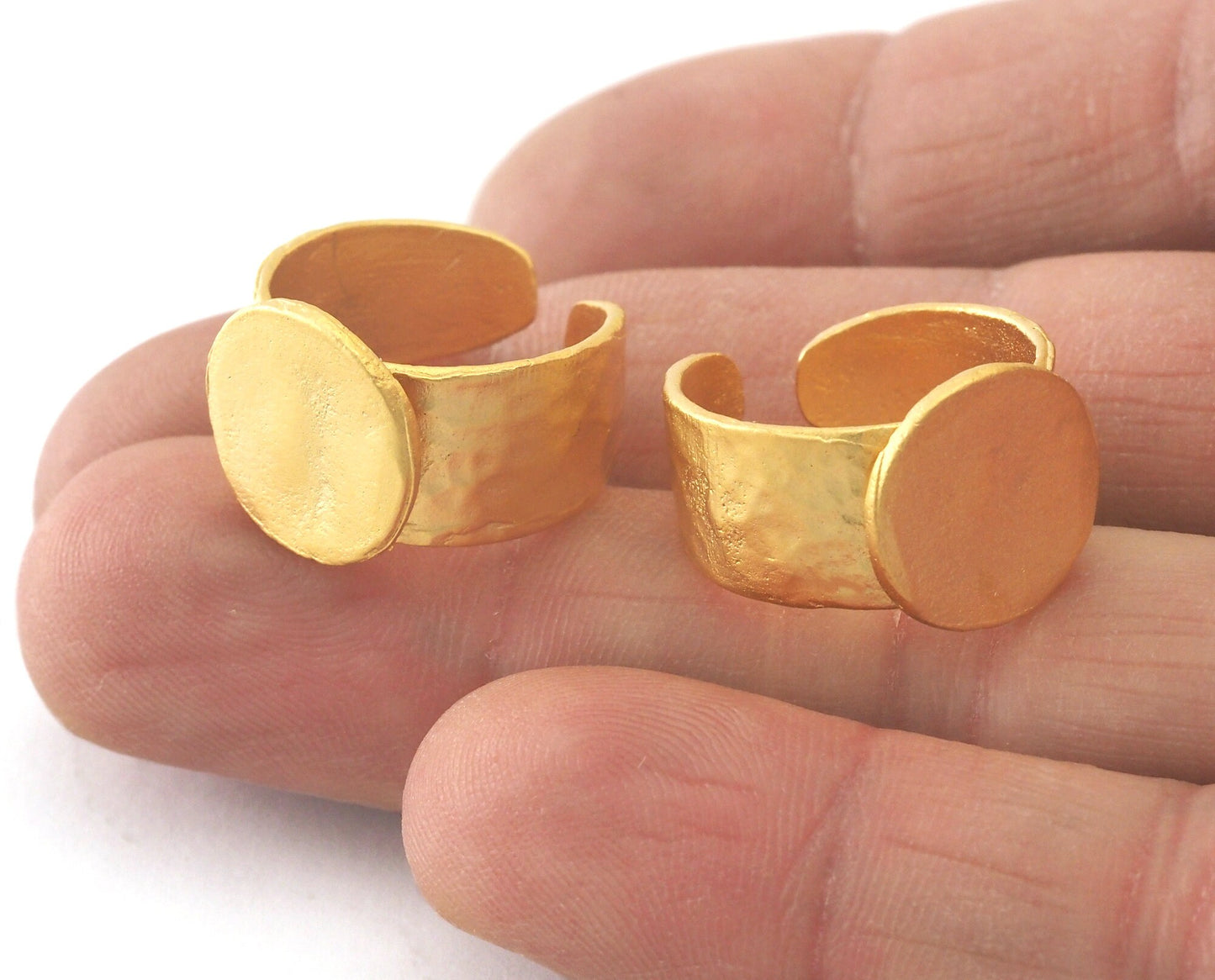 Signet Ring Hammered Adjustable Blank - Matte Gold Plated Brass (15-17.5mm 4-7US inner size - Adjustable ) 13mm Blank OZ3954