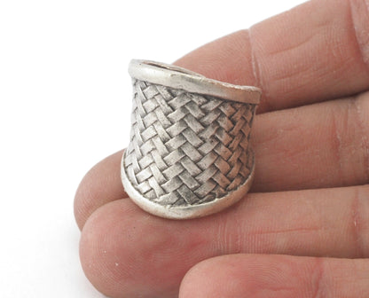 Band Mesh Ring Adjustable Antique Silver Plated Brass OZ2496