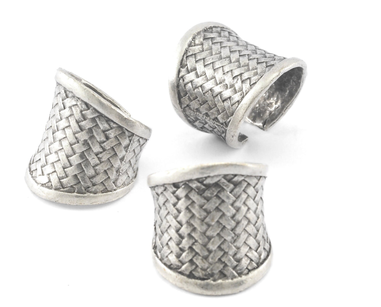 Band Mesh Ring Adjustable Antique Silver Plated Brass OZ2496