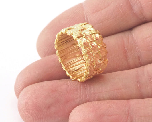 Mesh Ring Shape Adjustable Ring Shiny Gold Plated Brass (17mm 7US inner size) OZ3186