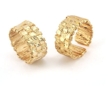 Mesh Ring Shape Adjustable Ring Shiny Gold Plated Brass (17mm 7US inner size) OZ3186