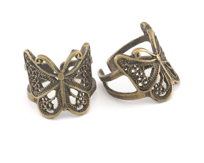 Butterfly Adjustable Ring Antique Bronze Plated brass (17.5mm 7US inner size) OZ2647