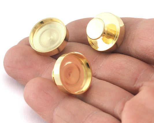 Cuff link blank bezel Shiny gold plated brass , 18x10.5mm 16mm setting studs, shirt collar tuxedo stud, OZ3943