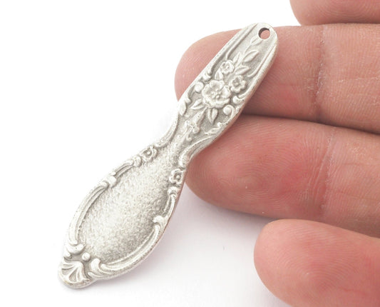 Spoon Pendant Flower Patterned Antique Silver Plated Brass 4055