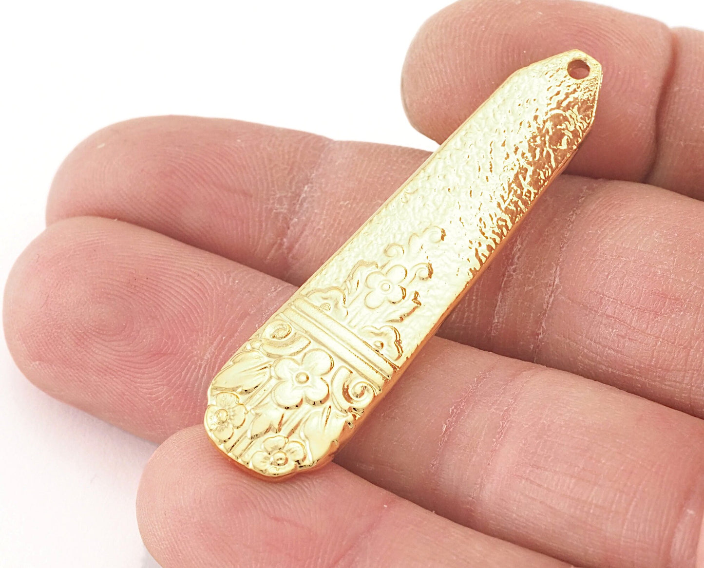 Spoon Pendant Flower Patterned Gold Plated Brass 4054