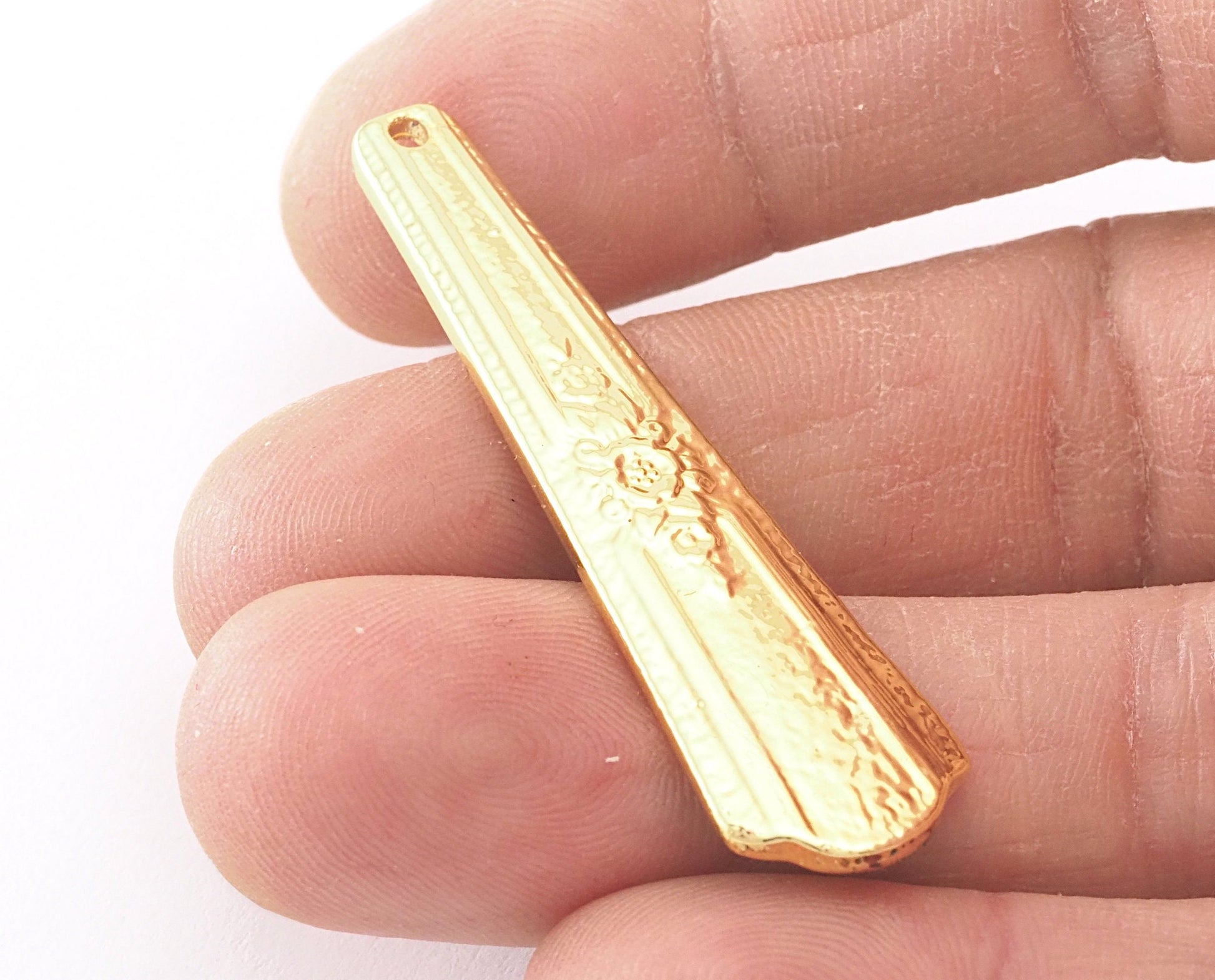 Spoon Pendant Flower Patterned Gold Plated Brass 4043