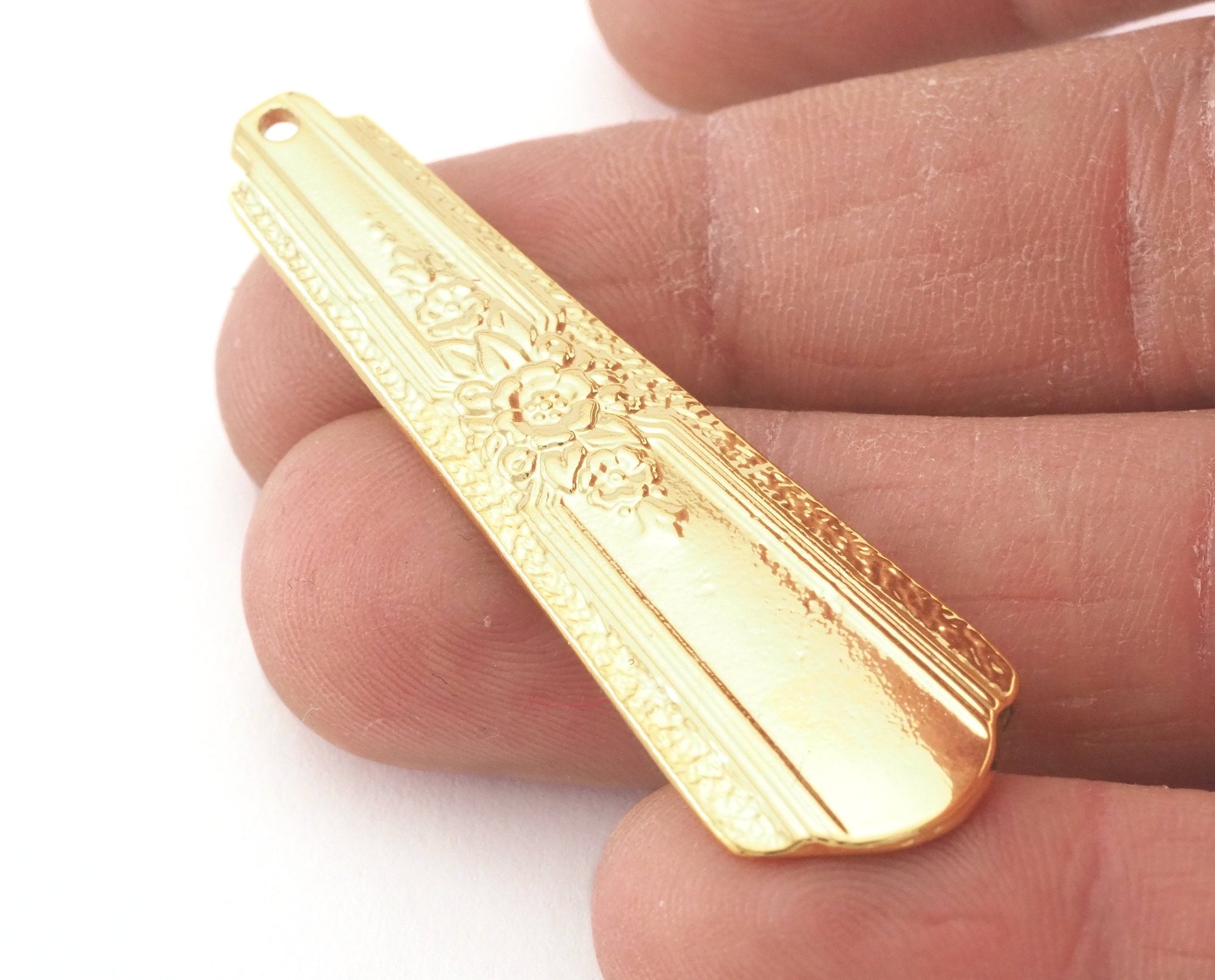 Spoon Pendant Flower Patterned Gold Plated Brass 4044