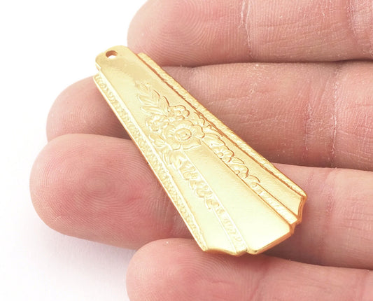 Spoon Pendant Flower Patterned Gold Plated Brass 4046