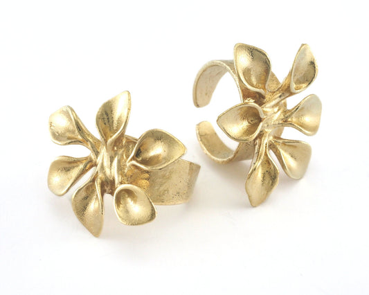 Flower Adjustable Ring Raw Brass 4024