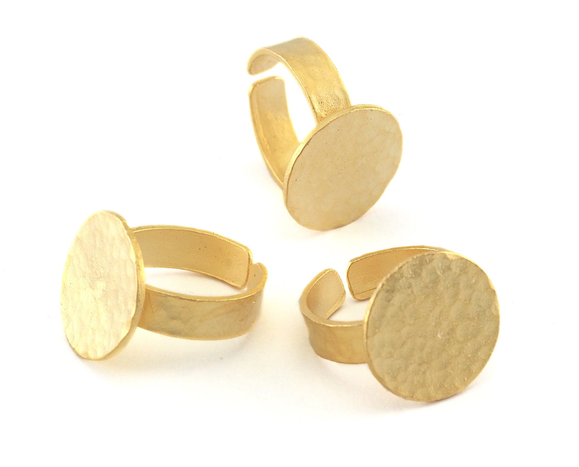 Ring Hammered Adjustable Ring Blank - Matte Gold Plated brass (17mm 7US inner size - Adjustable ) OZ2980