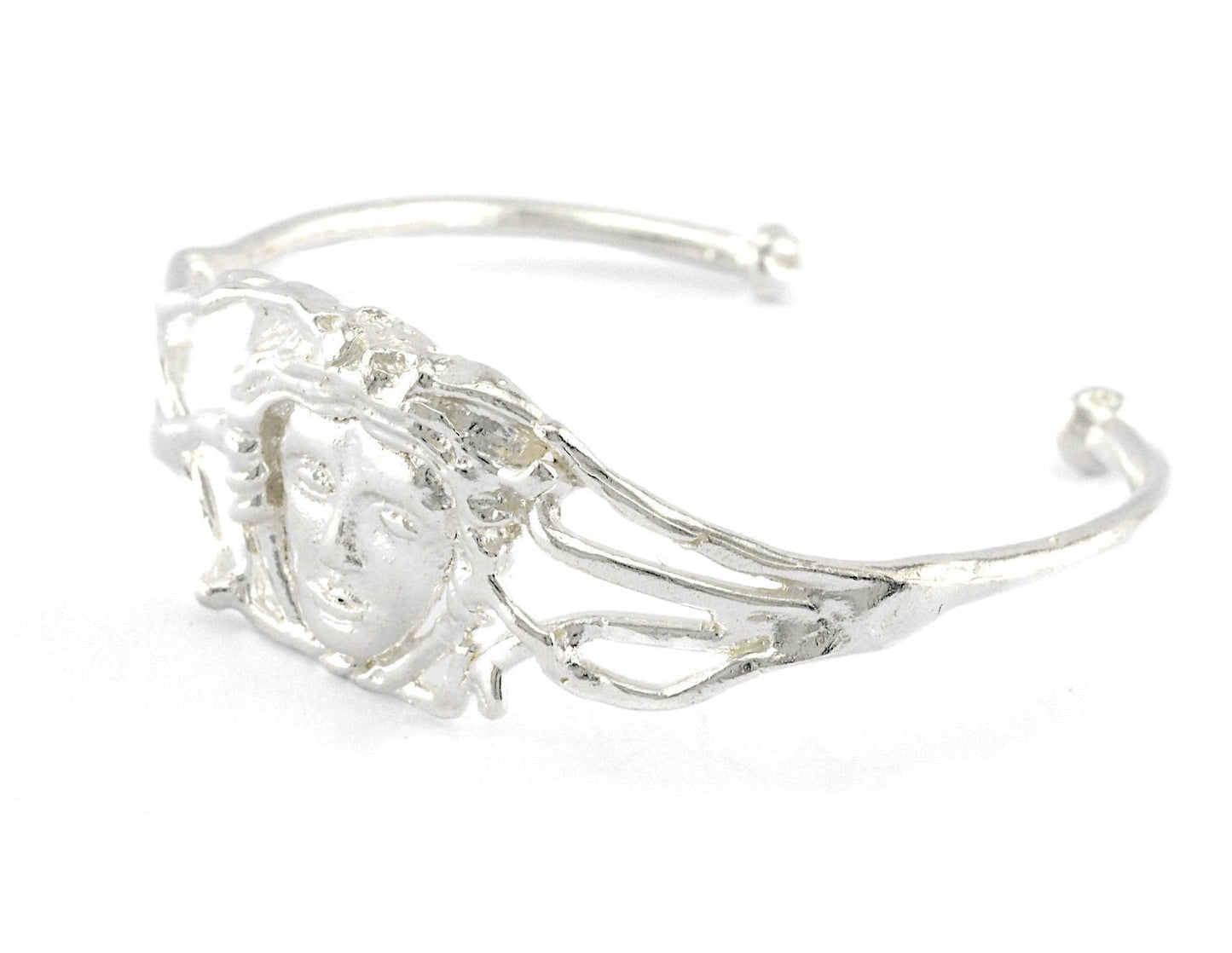 Cuff Bracelet Face Shiny Silver Plated Brass (52mm inner size - Adjustable ) OZ3175