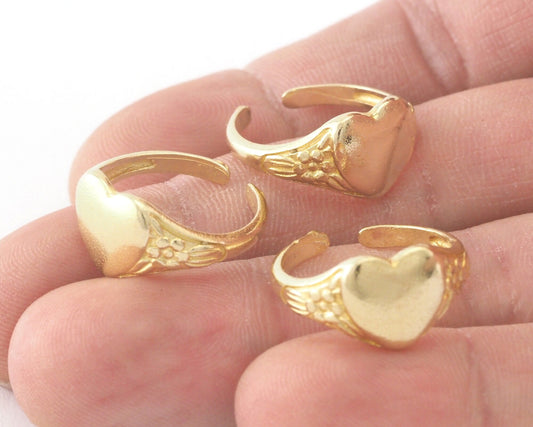 Heart Signet Ring Adjustable Blank Raw brass (5US - 7US inner size - Adjustable ) OZ4032 10x10mm blank