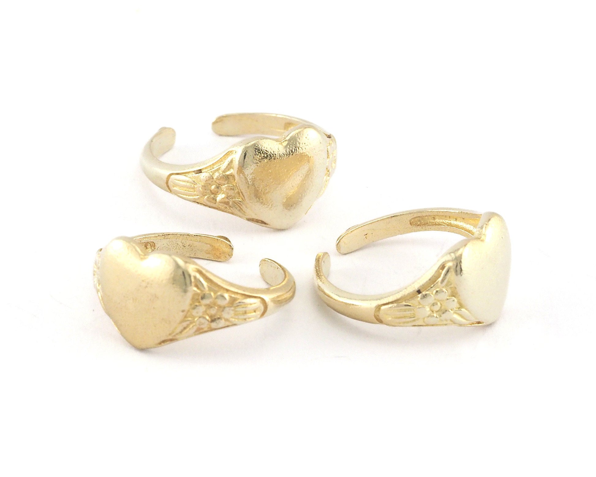 Heart Signet Ring Adjustable Blank Raw brass (5US - 7US inner size - Adjustable ) OZ4032 10x10mm blank