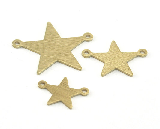 Star Brushed flat connector charms raw brass 2 loop (3 sizes ) OZ4090