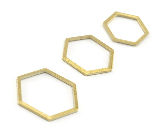 Hexagon brushed frame shape raw brass charms findings connector 3 sizes scs R276