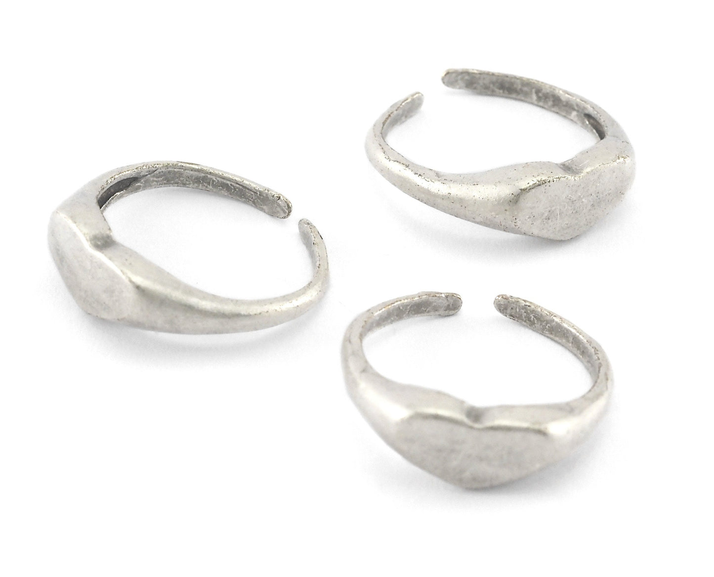 Heart Signet Ring Adjustable Blank Antique Silver Plated Brass (6US - 7US inner size - Adjustable ) OZ4033 10x6mm blank