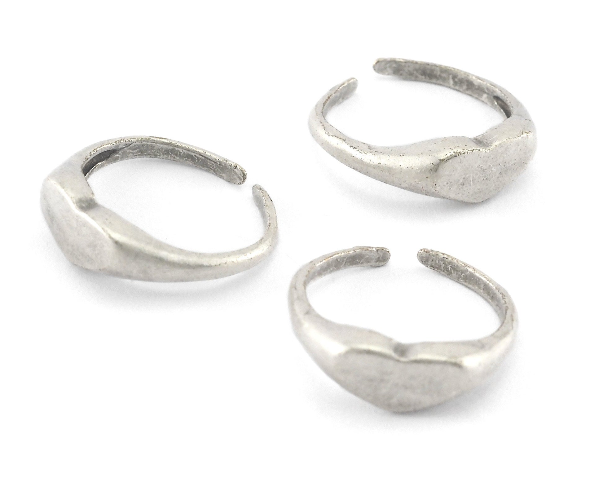 Heart Signet Ring Adjustable Blank Antique Silver Plated Brass (6US - 7US inner size - Adjustable ) OZ4033 10x6mm blank