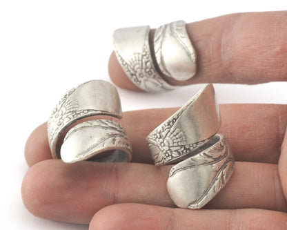 Spoon Ring Wrap Flower Patterned Adjustable Antique Silver Plated Brass (17.5mm 7US inner size) 4072