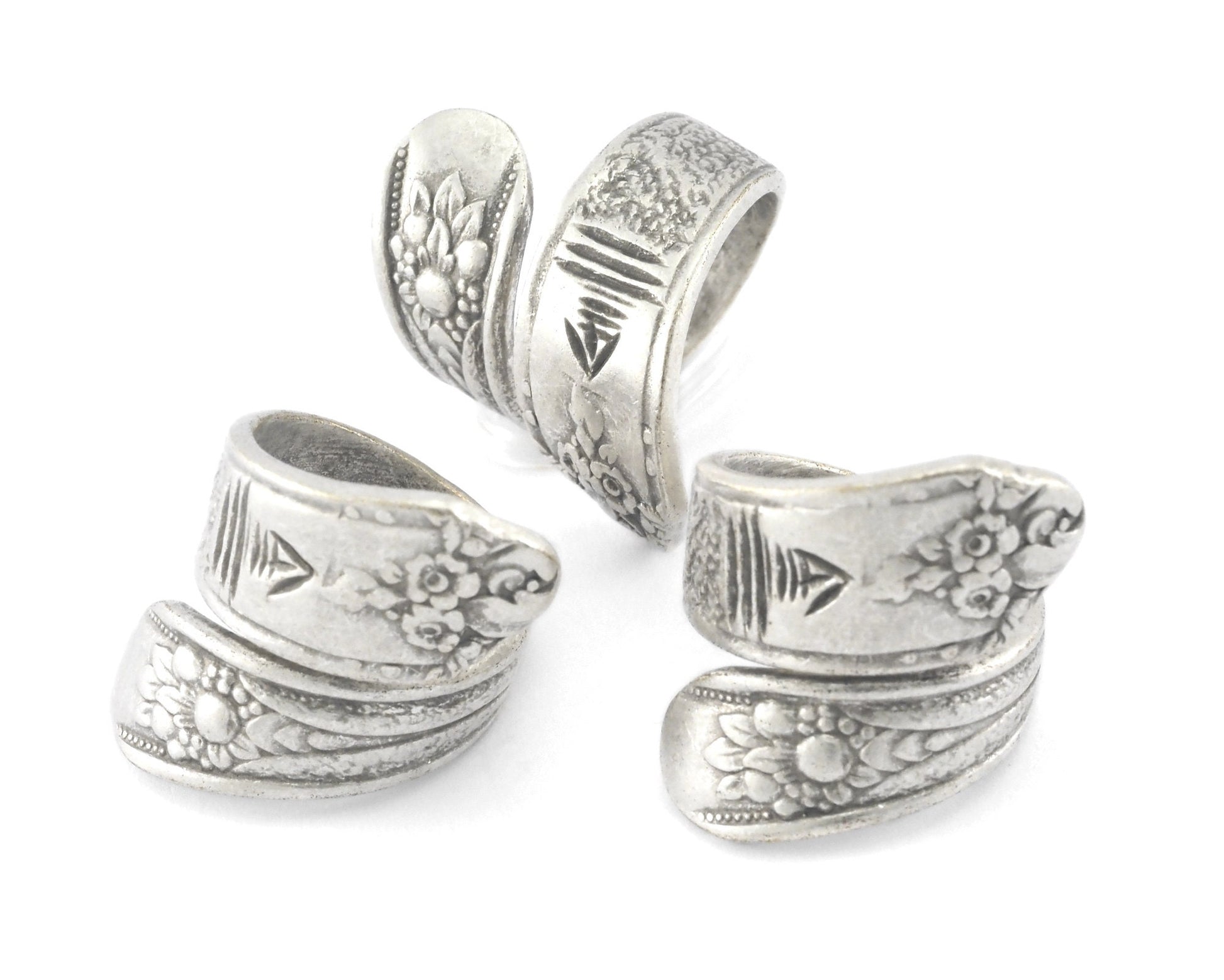 Spoon Ring Wrap Flower Patterned Adjustable Antique Silver Plated Brass (17.5mm 7US inner size) 4071