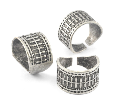 Minimalist Ring Band Textured Adjustable Antique Silver Plated Brass (16mm 5US inner size) 4098