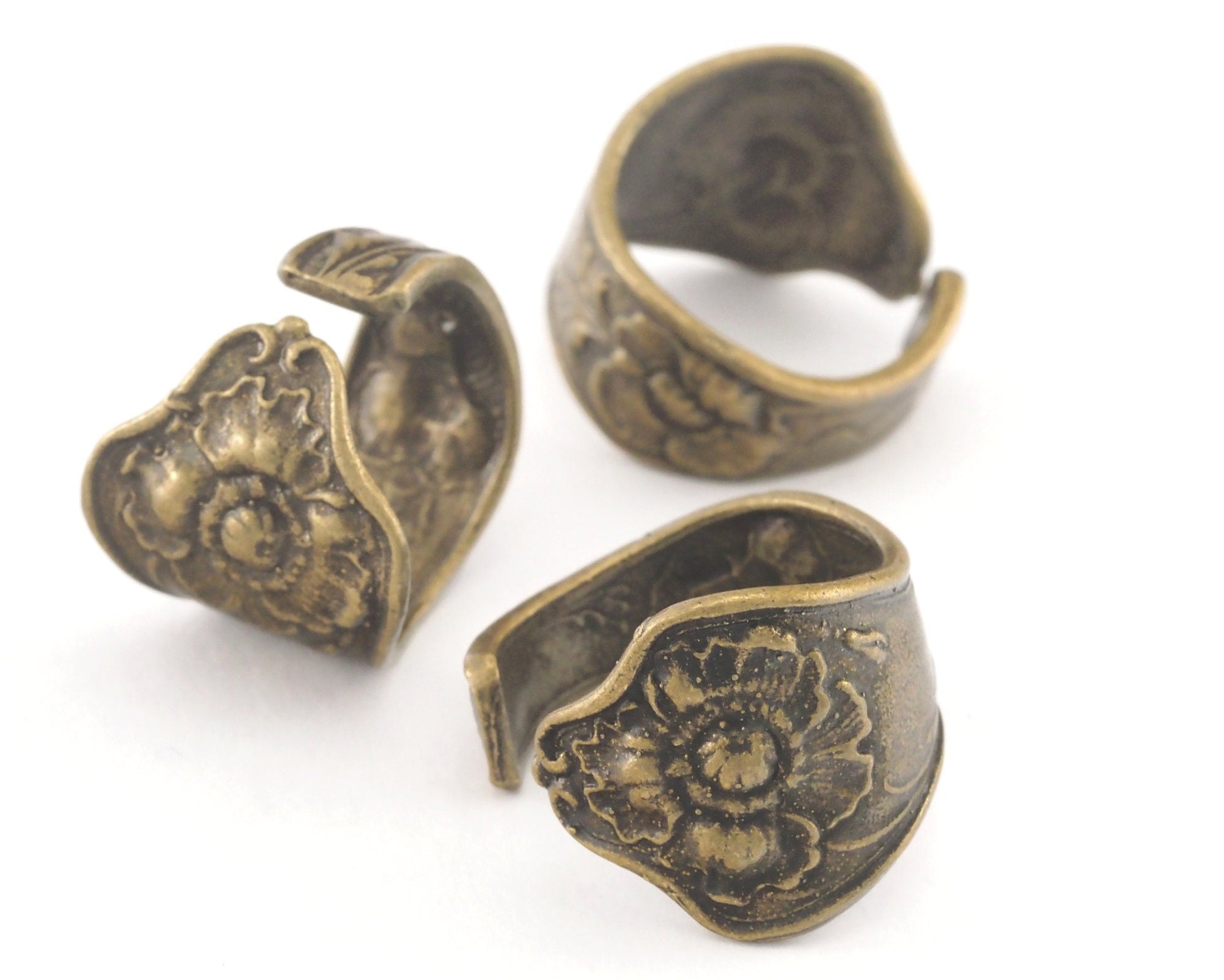 Spoon Ring Flower Patterned Adjustable Bronze Plated brass (18.5mm 8.5US inner size) OZ2754