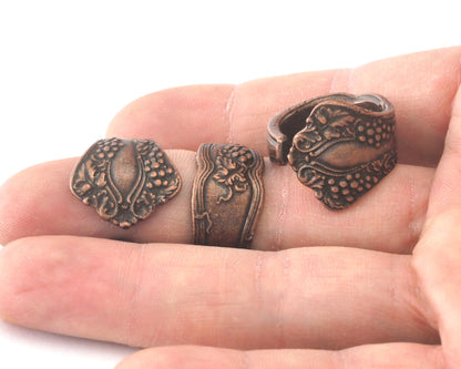 Spoon Ring Flower Patterned Adjustable Ring Antique Copper Plated Brass (17.5mm 7US inner size) OZ2683