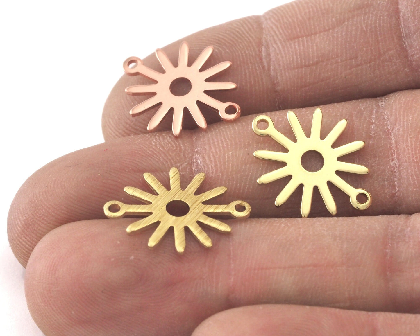 Sun Charms 15x17mm 2 hole Raw Copper - Brass - Brushed Brass findings R260-70