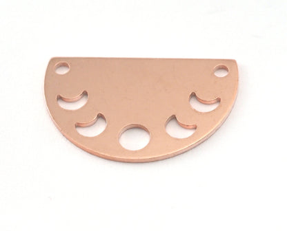 Semi Circle Half Moon (states of the moon holes ) Raw copper 22x14mm (0.8mm thickness) 2 hole connector charms findings blank OZ4110-130