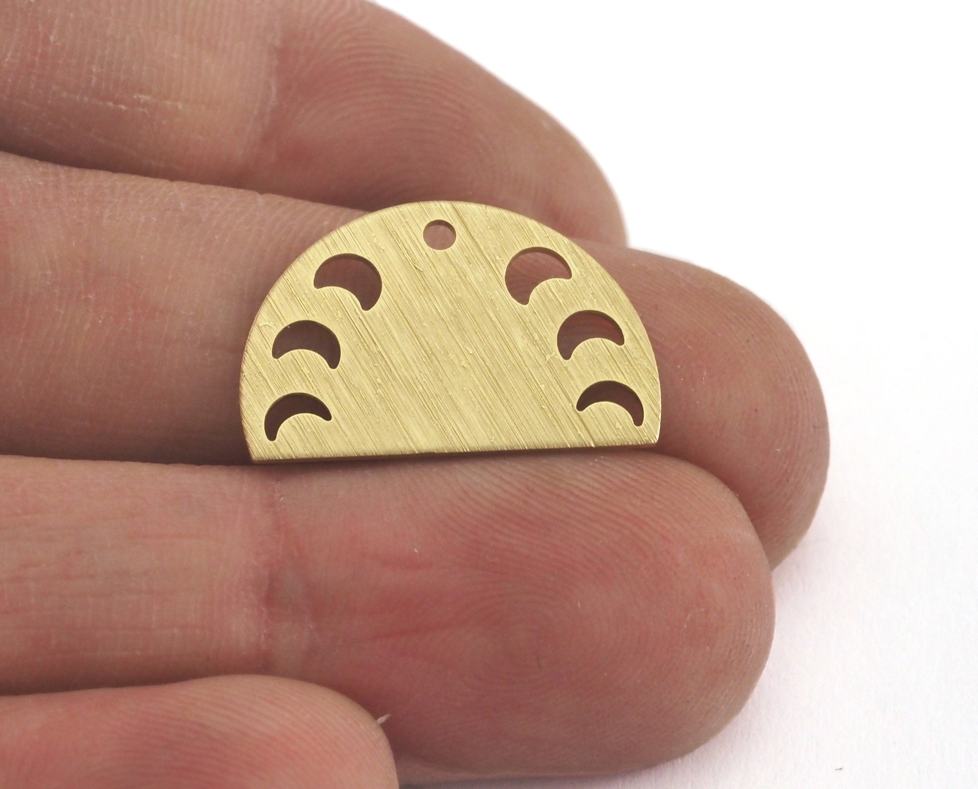 Semi Circle Half Moon (states of the moon holes ) Brushed brass 22x14mm (0.8mm thickness) 1 hole charms findings blank OZ4113-130