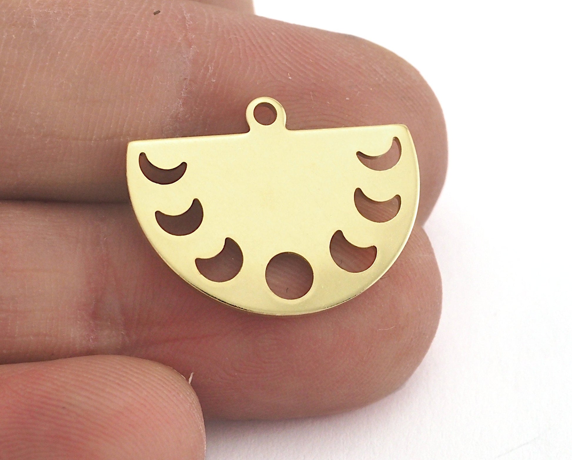 Semi Circle Half Moon (states of the moon holes ) raw brass 22x16mm (0.8mm thickness) 1 loop charms findings blank OZ4116-130
