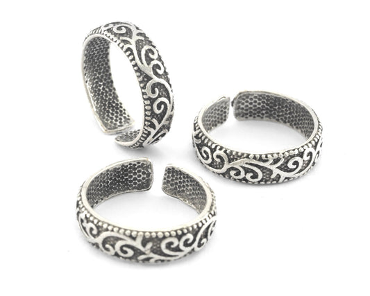 Minimalist Band Textured Adjustable Ring Antique Silver Plated Brass (16-18mm 5.5-8US inner size) OZ3956