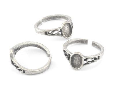 Ring Adjustable Antique Silver Plated Brass with 5x7mm base setting 5-7US 2235