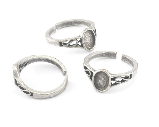 Ring Adjustable Antique Silver Plated Brass with 5x7mm base setting 5-7US 2235