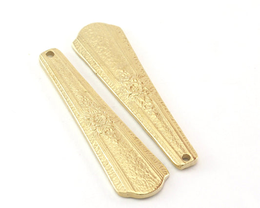 Spoon Pendant Flower Patterned Raw Brass 4043