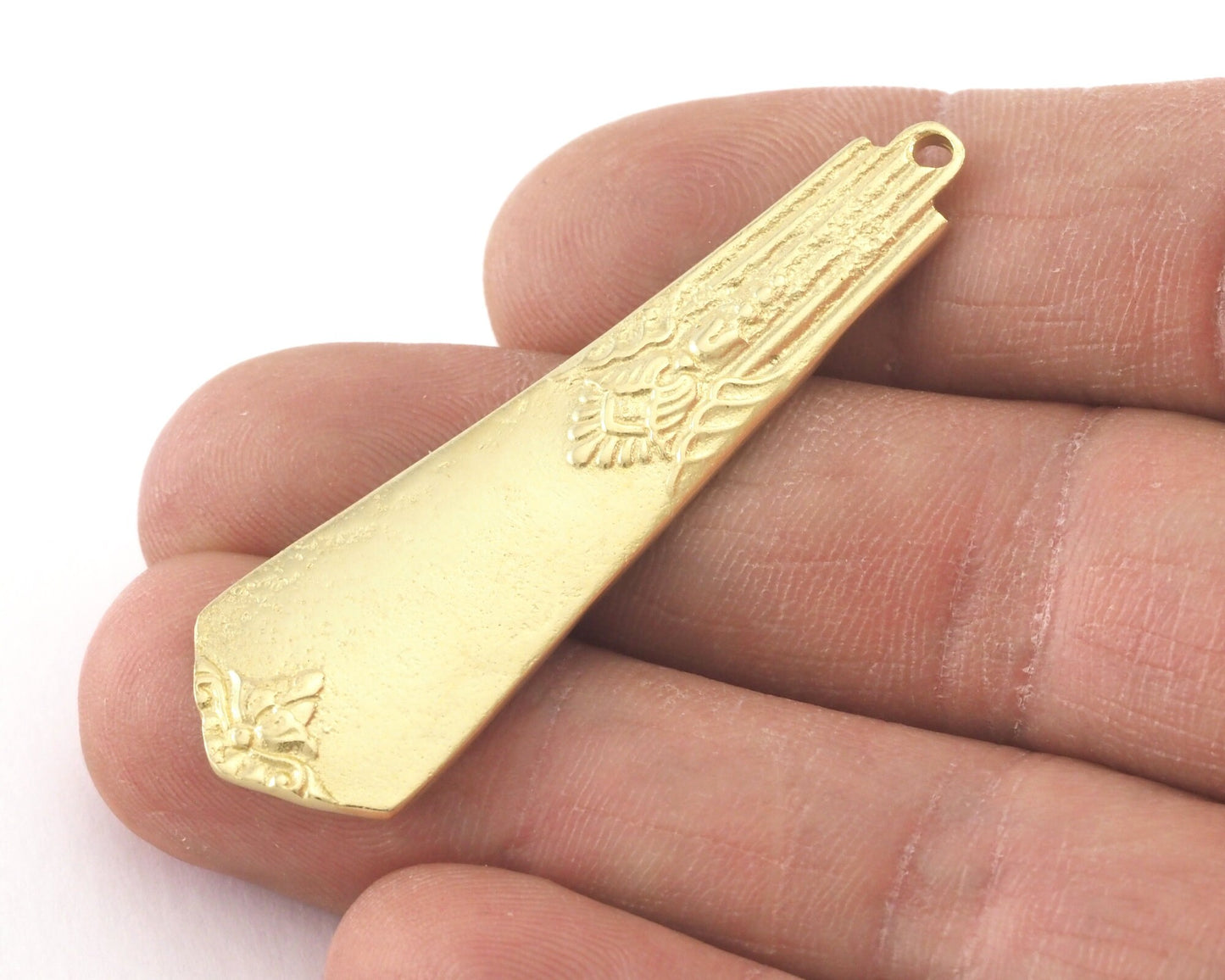 Spoon Pendant Flower Patterned Raw brass 4045