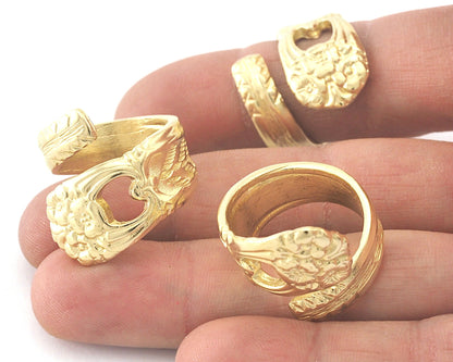 Spoon Wrap Ring Flower Patterned Adjustable Raw Brass (18mm 8US inner size) 4050