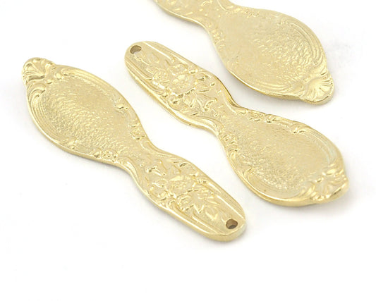 Spoon Pendant Flower Patterned Raw brass 4055