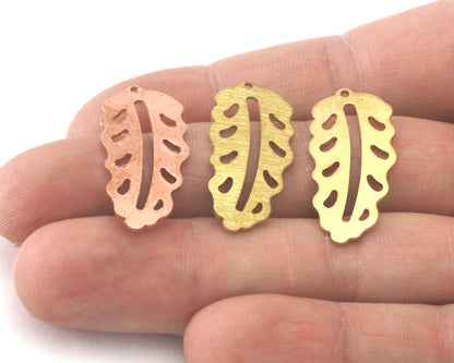 Leaf Pendant Charms 1 hole Tag Raw Brass - Brushed Brass - Copper 30mm 0.8 mm Findings 4069-150