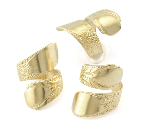 Spoon Ring Wrap Flower Patterned Adjustable Raw Brass (17.5mm 7US inner size) 4072