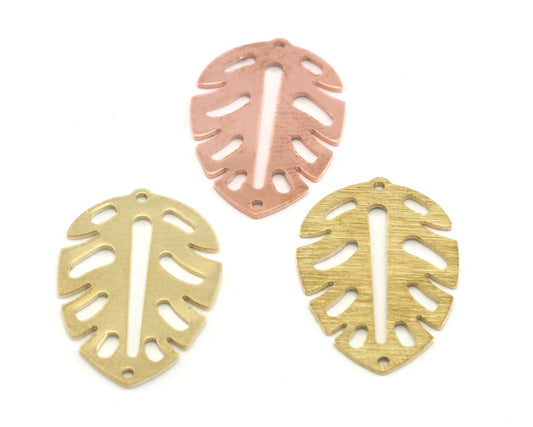 Leaf Pendant Charms 2 hole Tag Raw Brass - Brushed Brass - Copper 30mm 0.8 mm Findings 4074-22