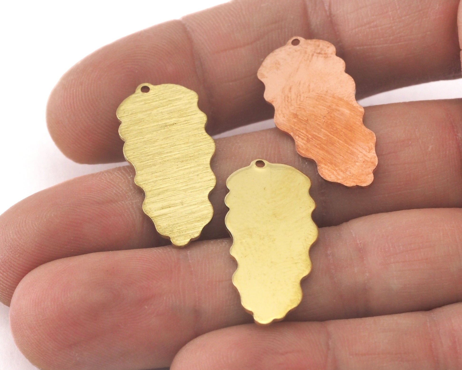 Leaf Pendant Charms 1 hole Tag Raw Brass - Brushed Brass - Copper 30mm 0.8 mm Findings 4078-20