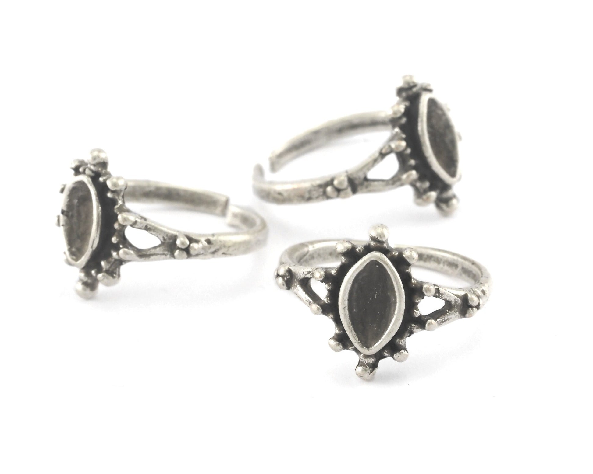 Marquise Ring Adjustable Ring Bezel Antique Silver Plated Brass (16mm 5US inner size - Adjustable ) 1308