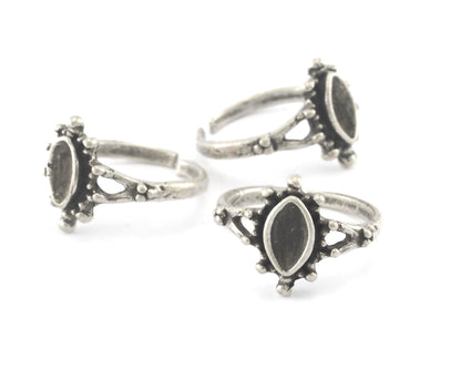 Marquise Ring Adjustable Ring Bezel Antique Silver Plated Brass (16mm 5US inner size - Adjustable ) 1308