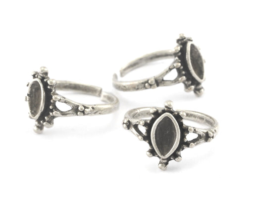 Marquise Ring Adjustable Ring Bezel Antique Silver Plated Brass (16mm 5US inner size - Adjustable ) 1308