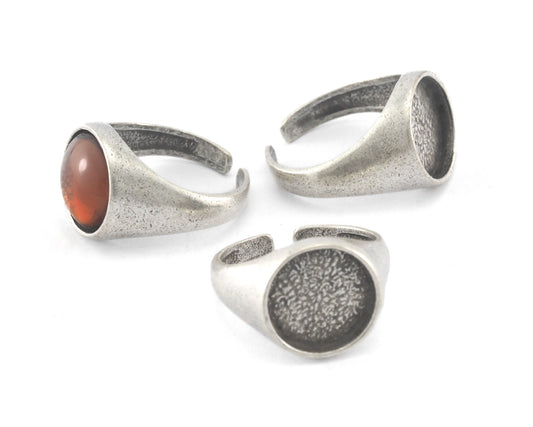 Signet Ring Adjustable ring size 6US - 9US Antique Silver Plated Brass with 12mm base setting 3951