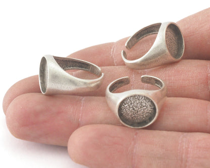 Signet Ring Adjustable ring size 6US - 9US Antique Silver Plated Brass with 12mm base setting 3951