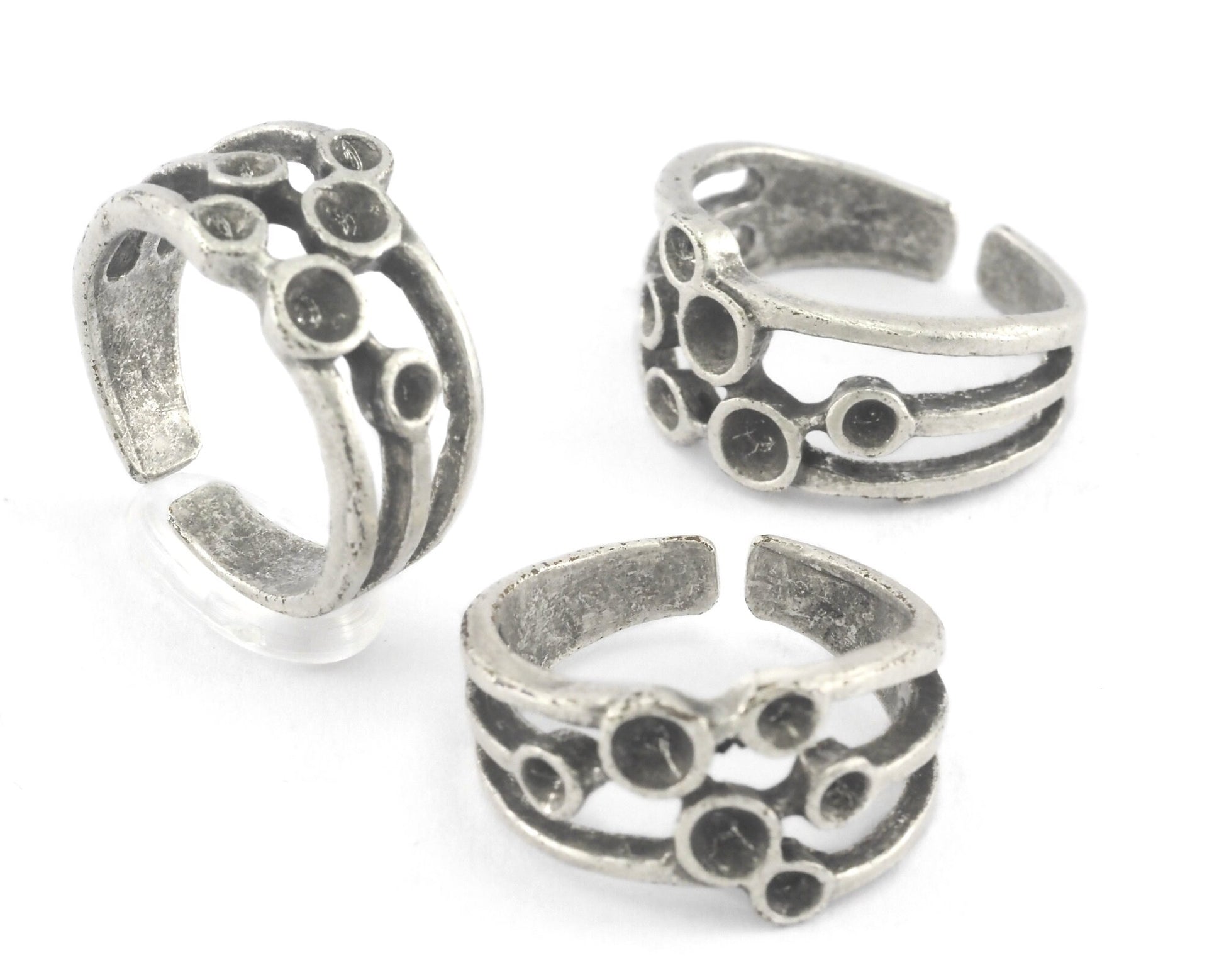 Ring Adjustable Ring Bezel (2.5 2.5 5 5 4mm) Antique Silver Plated brass (18mm 8US inner size - Adjustable ) OZ5062