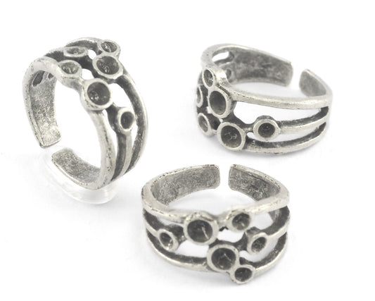 Ring Adjustable Ring Bezel (2.5 2.5 5 5 4mm) Antique Silver Plated brass (18mm 8US inner size - Adjustable ) OZ5062