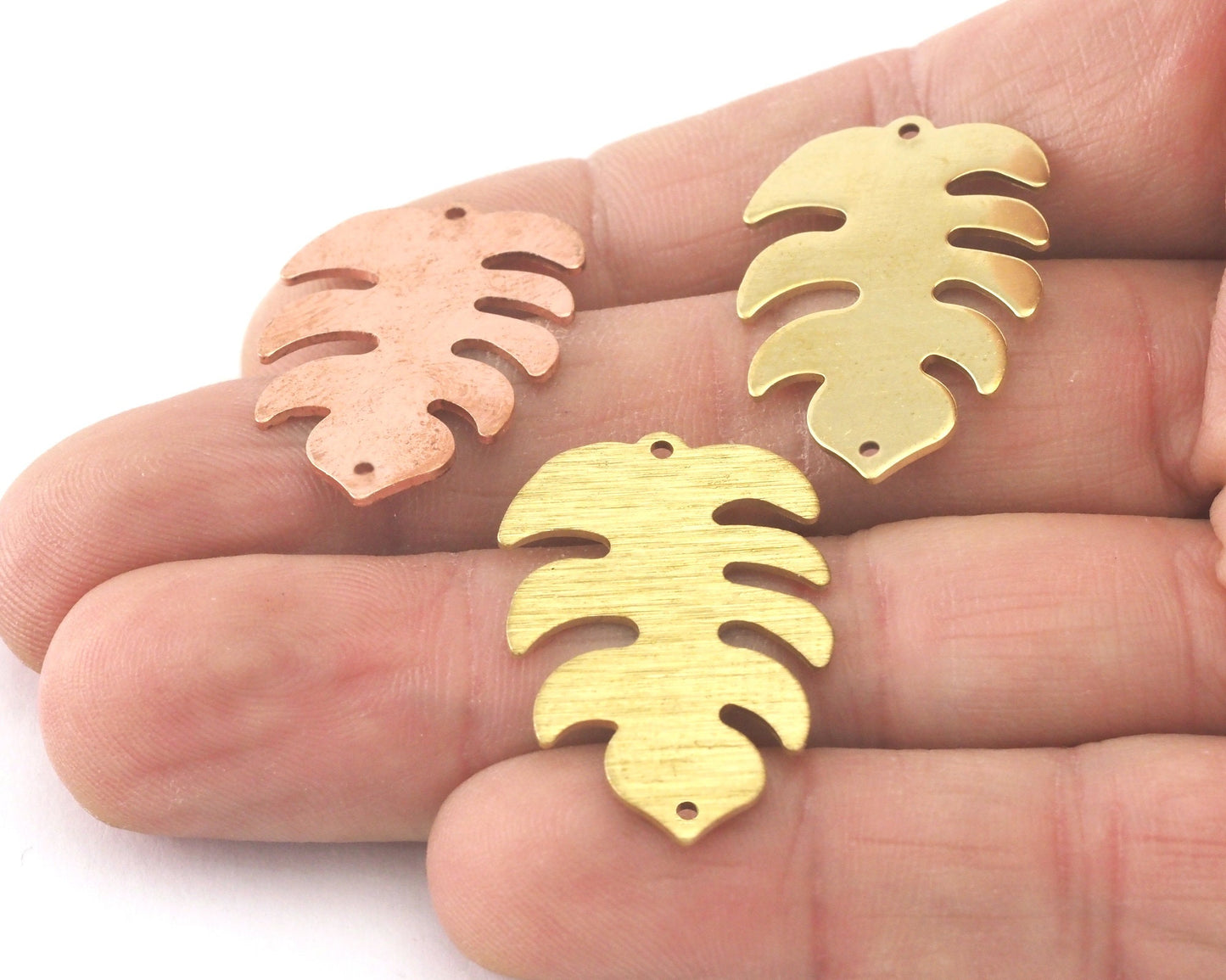 Leaf Charms Pendant 2 hole Tag Raw Brass - Brushed Brass - Copper 30mm 0.8 mm Findings R291